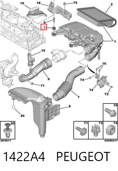 1422A4 Peugeot/Citroen Soporte de la caja del filtro de aire