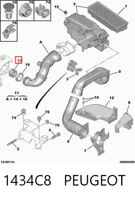 1434C8 Peugeot/Citroen Junta de turbina, inserto flexible