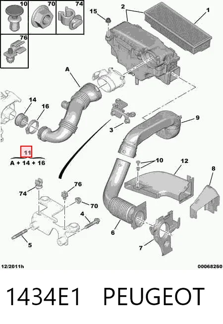 1434E1 Peugeot/Citroen Conducto de aire, salida del filtro de aire
