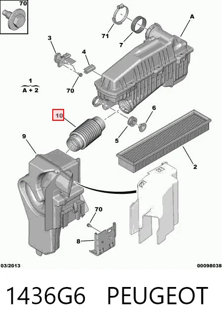1436G6 Peugeot/Citroen Tubo flexible de aspiración, filtro de aire