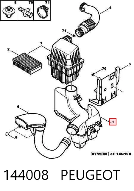 144008 Peugeot/Citroen Conducto de aire, salida del filtro de aire