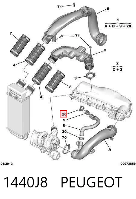 1440J8 Peugeot/Citroen Tubo de admisión de aire al turbocompresor
