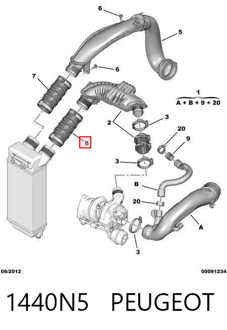 1440N5 Peugeot/Citroen Manguera del intercooler