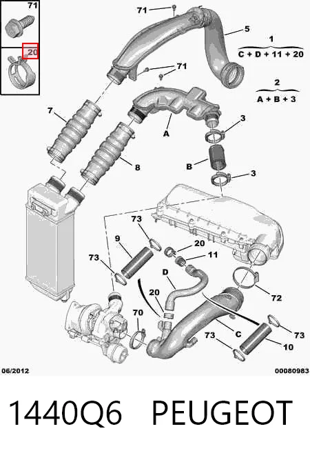 1440Q6 Peugeot/Citroen Tubo de admisión de aire al turbocompresor