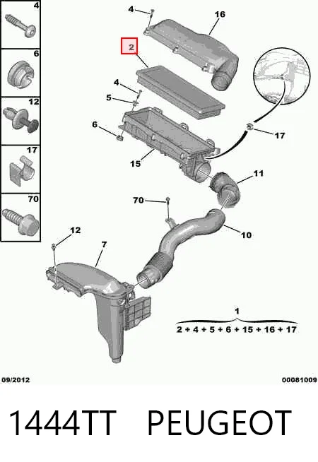 1444TT Peugeot/Citroen Filtro de aire de motor