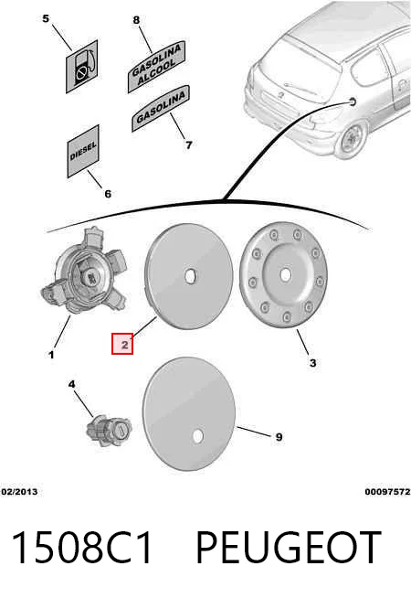 Tapa tanque combustible para Peugeot 206  2A/C