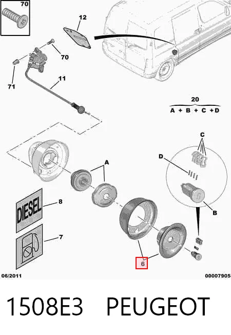 1508E3 Peugeot/Citroen Tapa tanque combustible