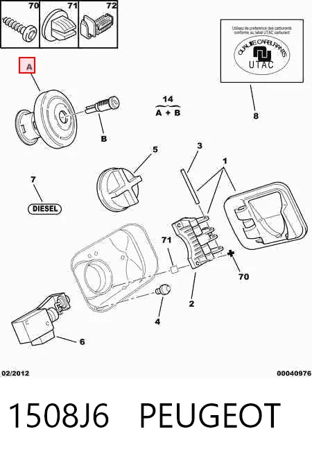 1508J6 Peugeot/Citroen Tapa tanque combustible