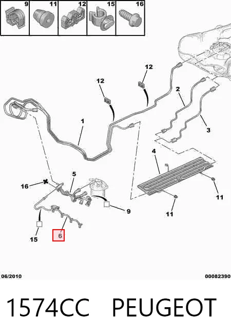 1574CC Peugeot/Citroen Tubo flexible, combustible de fuga 