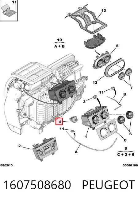 Módulo de modos de calefacción/aire acondicionado 1607508680 PEUGEOT