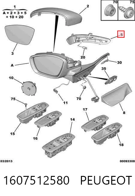 1607512580 Peugeot/Citroen Luz intermitente de espejo retrovisor izquierdo