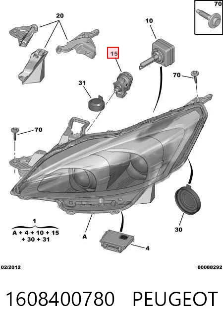 1608400780 Peugeot/Citroen Elemento de regulación, regulación del alcance de faros 