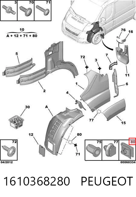 Paso de rueda delantero derecho 1610368280 PEUGEOT