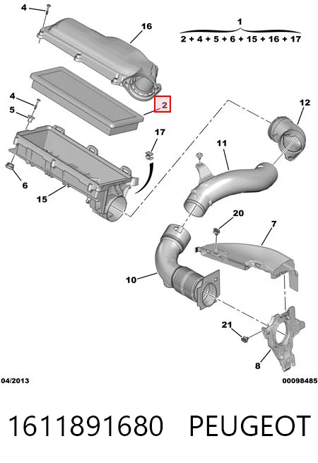 1611891680 Peugeot/Citroen Filtro de aire de motor