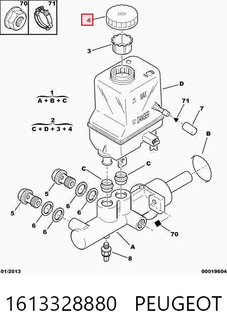 1613328880 Peugeot/Citroen Tapa del depósito del cilindro maestro de freno