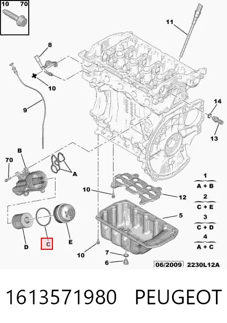 1613571980 Peugeot/Citroen Junta del soporte del filtro de aceite