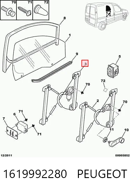 Mecanismo levanta, puerta delantera derecha Peugeot Partner I (1996-2008)