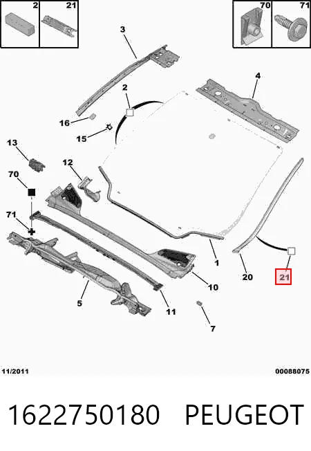1622750180 Peugeot/Citroen Clip de fijación de moldura de parabrisas