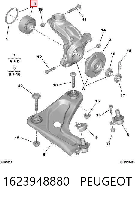 Cojinete de rueda delantera 1623948880 PEUGEOT
