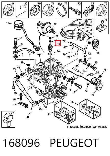 168096 Peugeot/Citroen Válvula de corte de combustible de la bomba de inyección