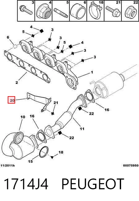 Soporte del tubo de escape 1714J4 PEUGEOT