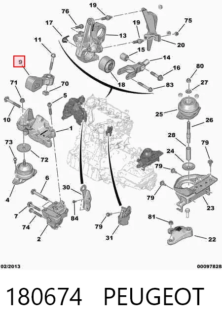 180674 Peugeot/Citroen Cojín del motor superior derecho