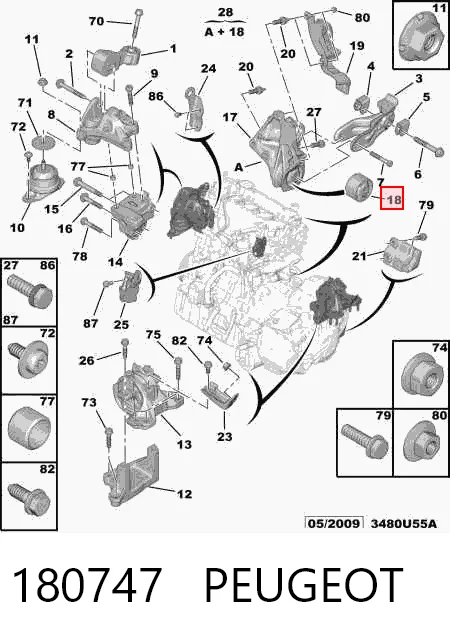 Soporte trasero de motor con silentblock 180747 PEUGEOT