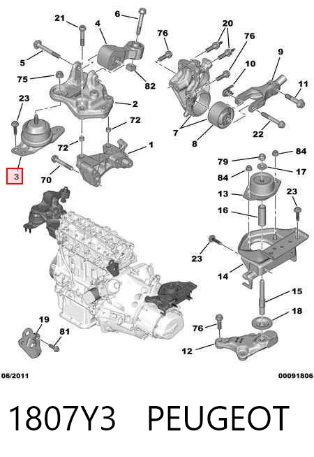 1807Y3 Peugeot/Citroen Soporte de motor derecho