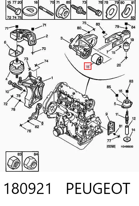 180921 Peugeot/Citroen Soporte trasero de motor con silentblock