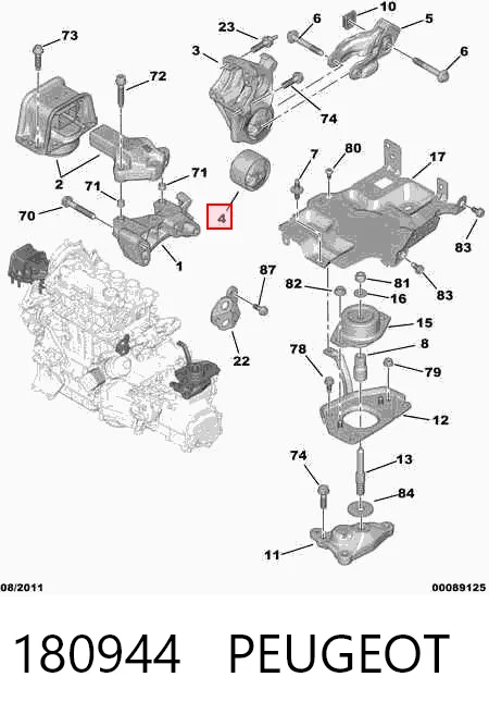 180944 Peugeot/Citroen Soporte trasero de motor con silentblock
