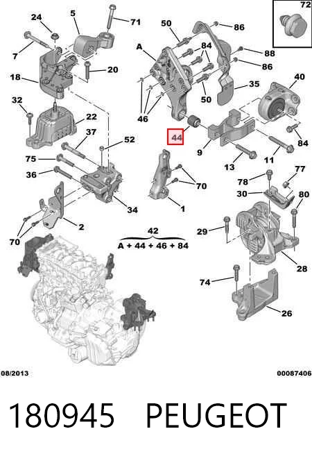 180945 Peugeot/Citroen Soporte trasero de motor con silentblock