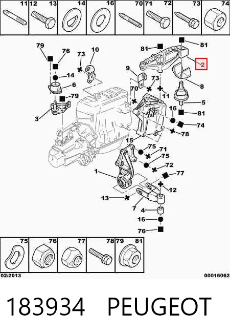 Soporte superior derecho del motor 183934 PEUGEOT