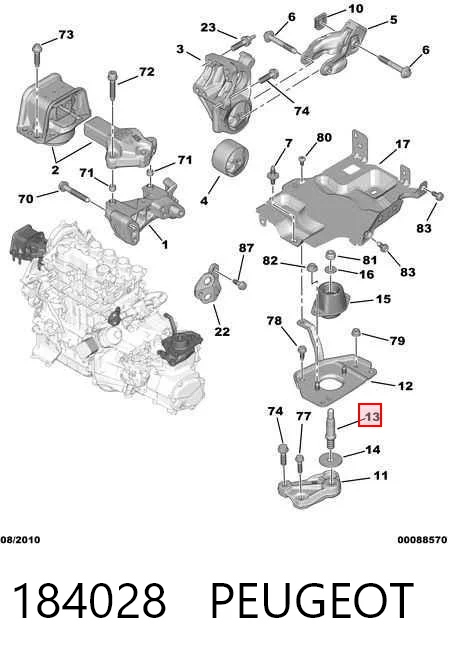 184028 Peugeot/Citroen Perno del soporte del motor