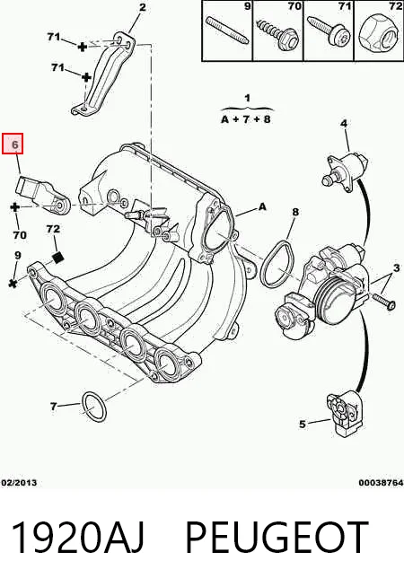 1920AJ Peugeot/Citroen Sensor De Presion Del Colector De Admision