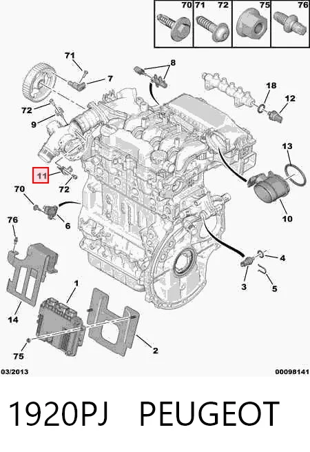 Sensor de temperatura de mezcla de aire para Peugeot 208 (CA, CC)