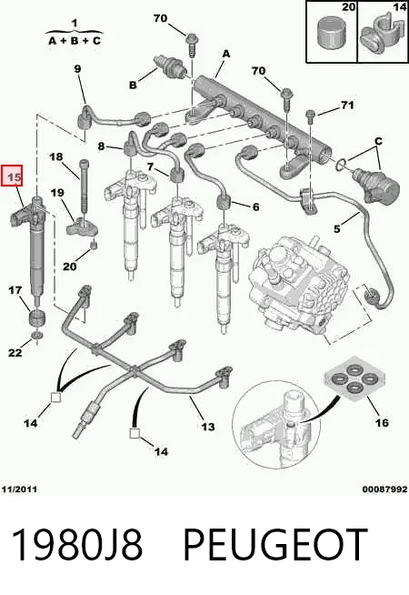 1980J8 Peugeot/Citroen Inyector de combustible