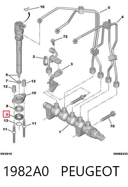 1982A0 Peugeot/Citroen Arandela de asiento del inyector