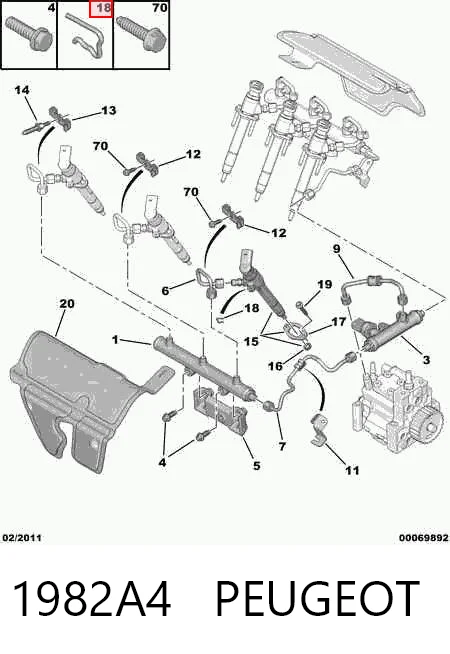 1982A4 Peugeot/Citroen Abrazadera de fijación de los tubos de retorno de los inyectores