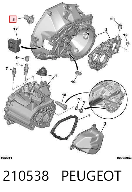 210538 Peugeot/Citroen Guía del eje primario de la caja de cambios