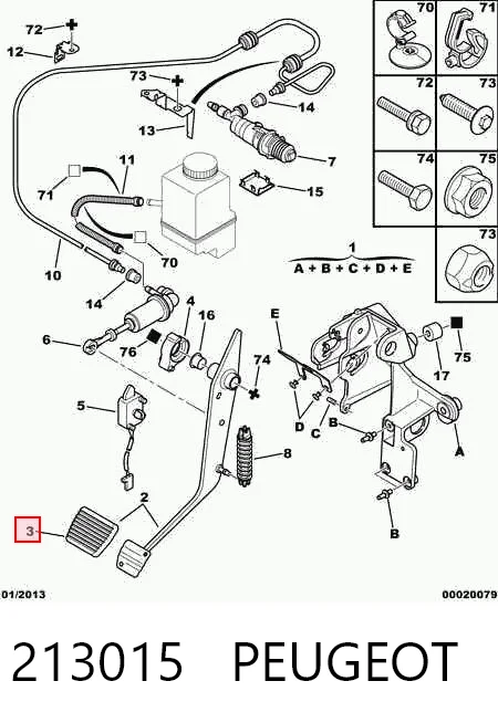 213015 Peugeot/Citroen Cubierta del pedal de embrague