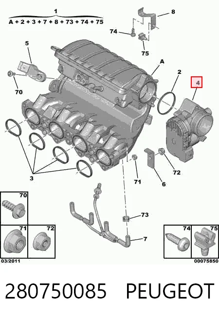 280750085 Peugeot/Citroen Mariposa de admisión