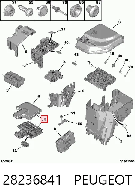 28236841 Peugeot/Citroen Caja de relés y fusibles