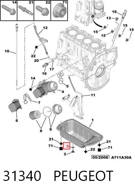 31340 Peugeot/Citroen Junta del tapón del cárter de aceite