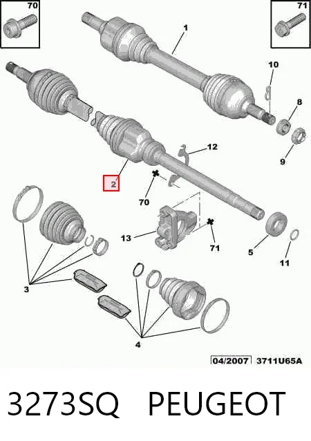 Semieje delantero derecho 3273SQ PEUGEOT