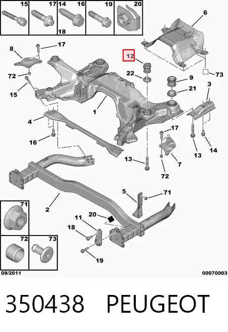 350438 Peugeot/Citroen Buje silencioso del subchasis delantero