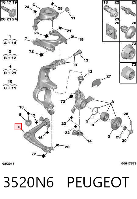 3520N6 Peugeot/Citroen Brazo inferior izquierdo de la suspensión delantera