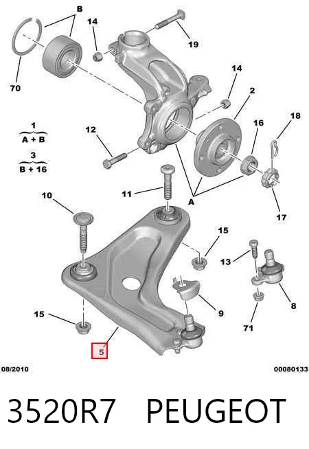 3520R7 Peugeot/Citroen Brazo inferior izquierdo de la suspensión delantera