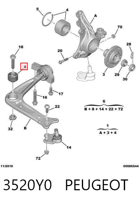 3520Y0 Peugeot/Citroen Brazo inferior izquierdo de la suspensión delantera