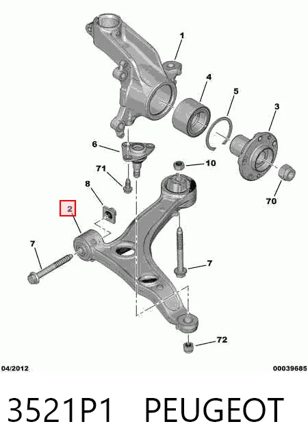 3521P1 Peugeot/Citroen Brazo inferior derecho de la suspensión delantera