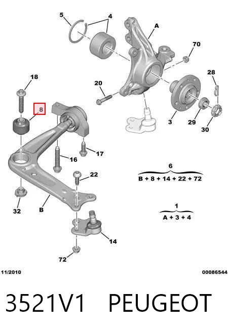 3521V1 Peugeot/Citroen Brazo inferior derecho de la suspensión delantera